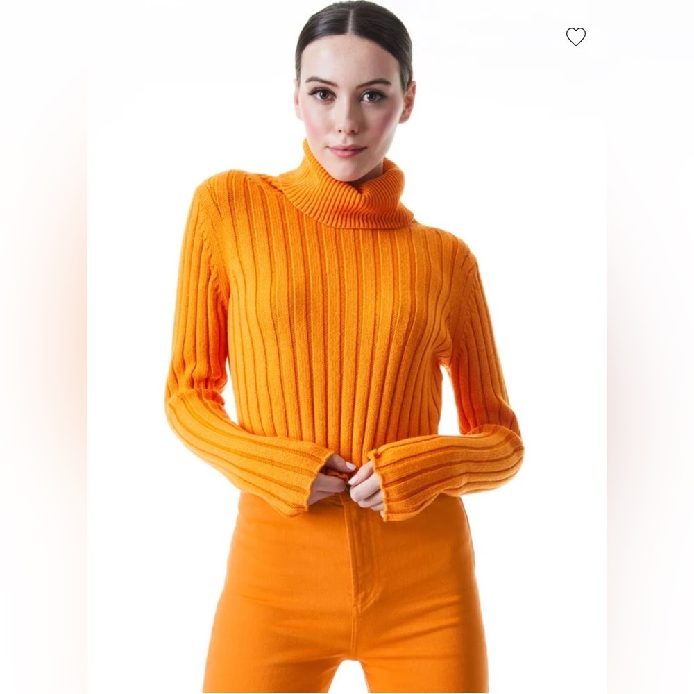 Alice + Olivia Tangerine Norma Cropped Turtleneck Sweater